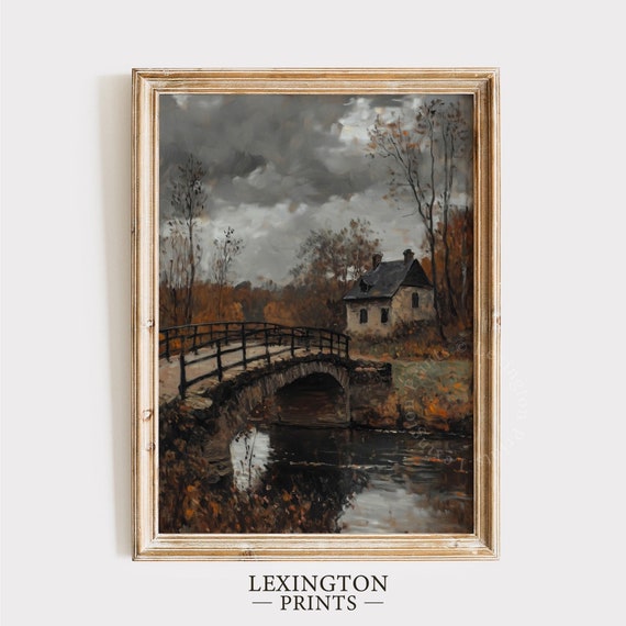 Dark Fall Farmhouse Print Fall Wall Art Fall Cottage Home Decor Moody Wall Art Autumn Decor Rustic Fall Painting River Art 844