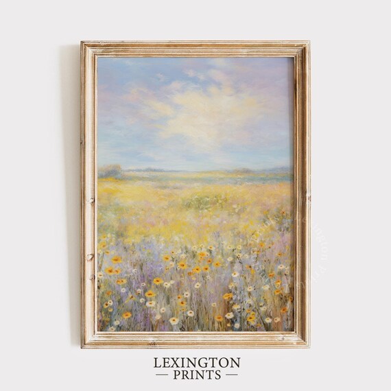 Lavender and Yellow Wildflower Meadow Pastel Oil Painting Spring Poster