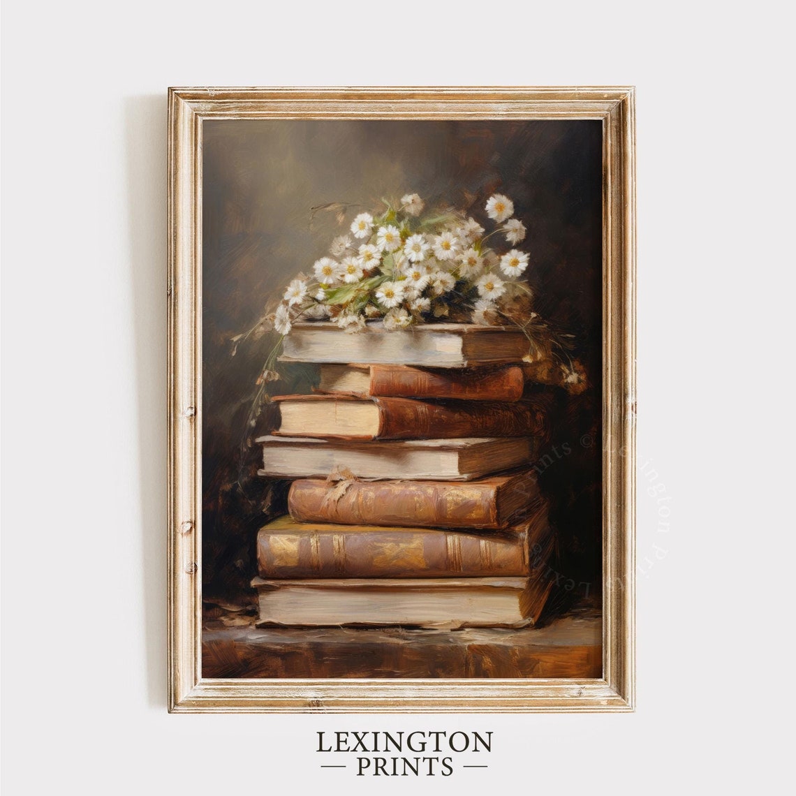 Vintage Stack of Books and White Daisy Bouquet Still Life Poster - Image 8