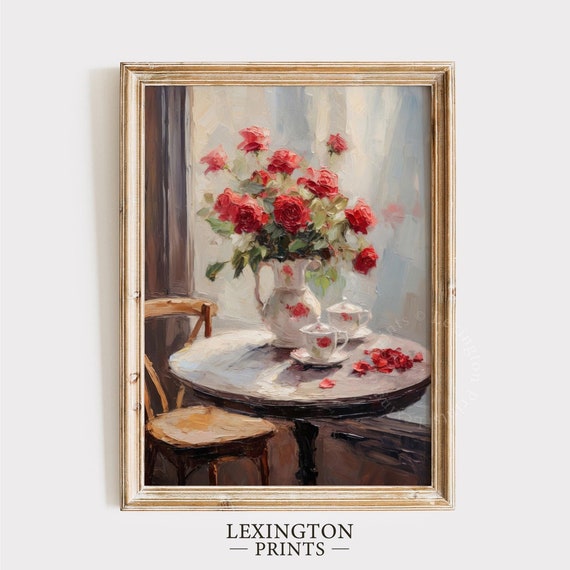 Red Roses Art Print, Valentine Wall Decor