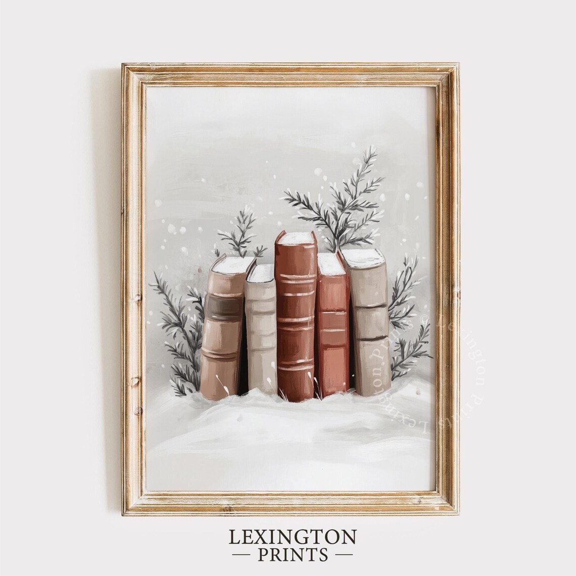 Antique Books Standing in Snow Winter Reading Nook Painting Poster