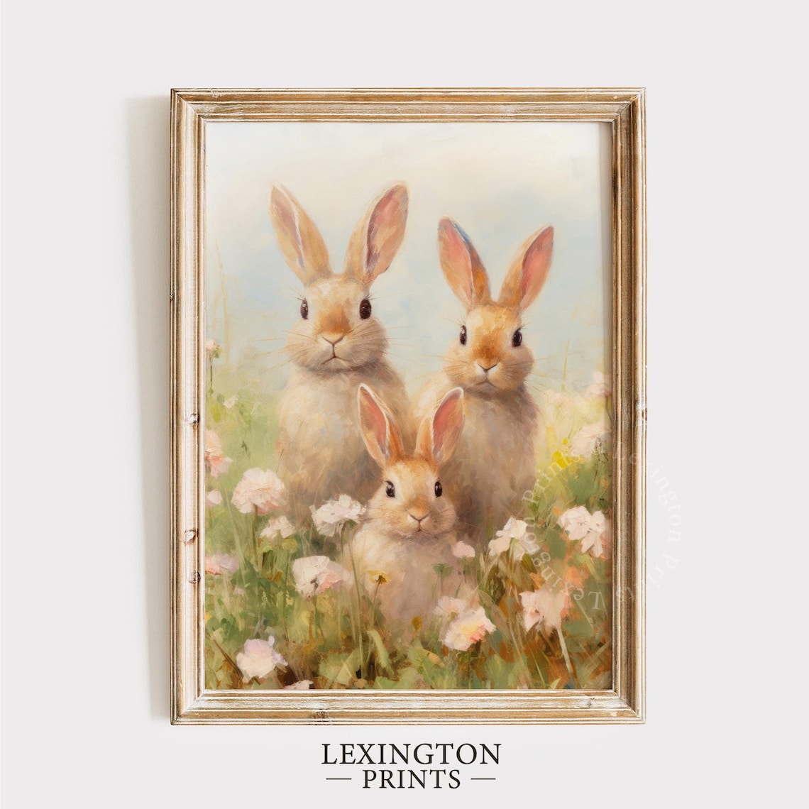 Three Bunnies Close Up Watercolor Spring Rabbit Family Wall Art - Image 8