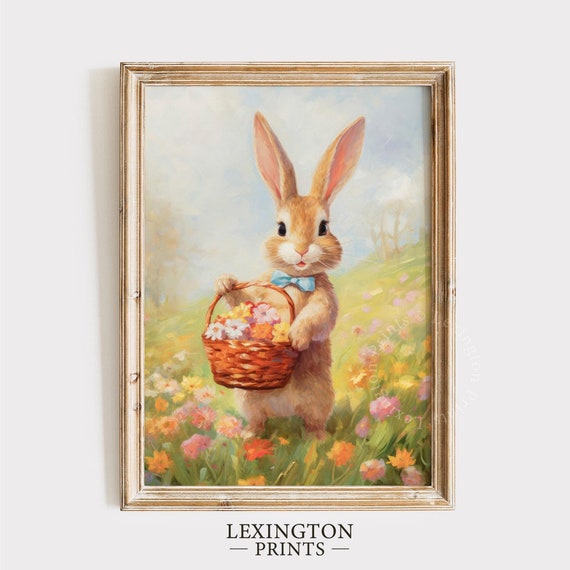 Cute Easter Bunny Easter Wall Art Easter Print Spring Print Easter Decor Spring Decor Easter Basket Floral Print Wildflowers 494