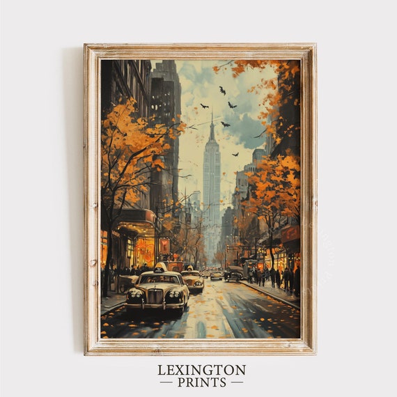 Spooky New York City Halloween Wall Art Halloween Print Moody Wall Art Vintage Fall Print City Wall Art New York Poster Art 822
