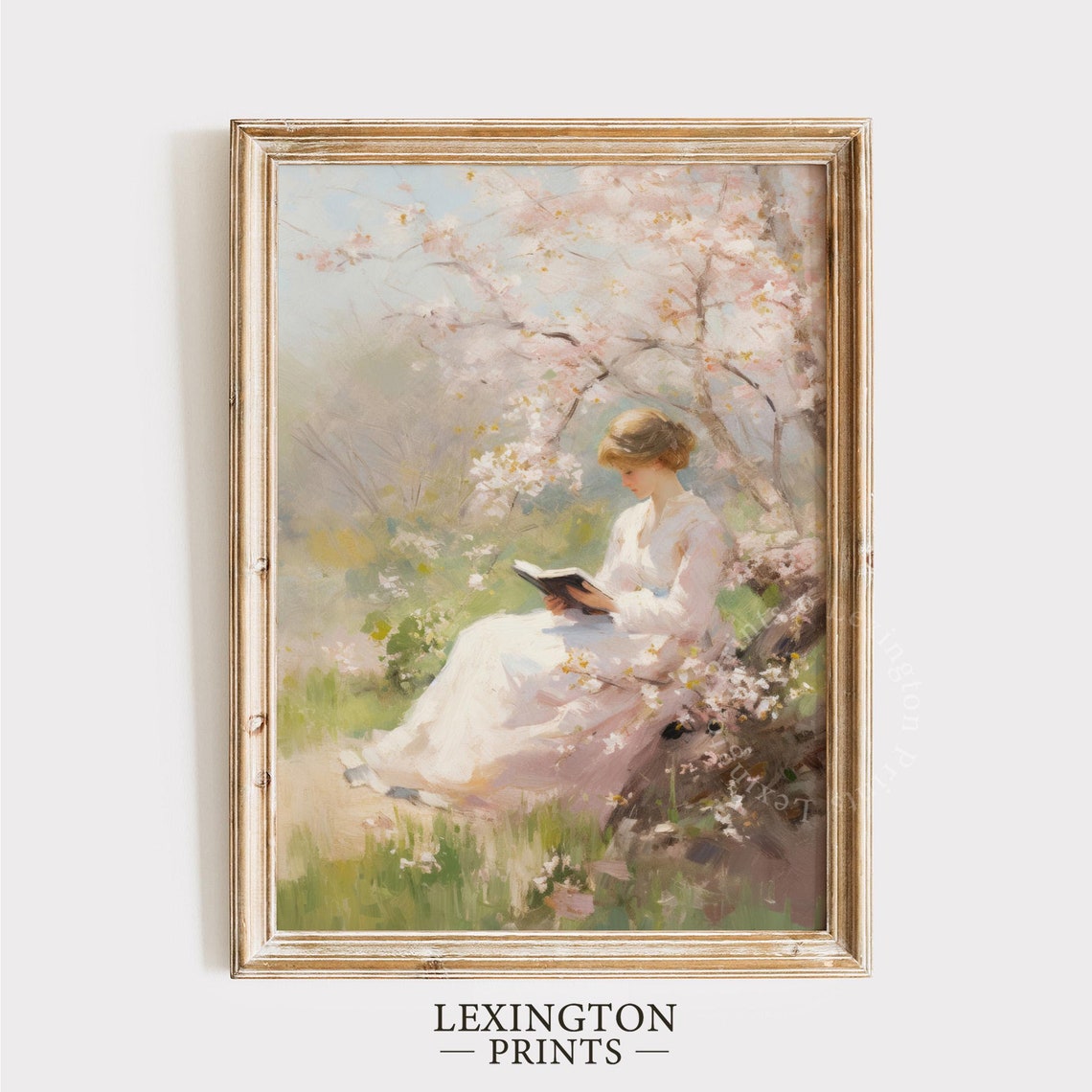 Spring Blossom Reader Woman Under Cherry Tree Painting Poster