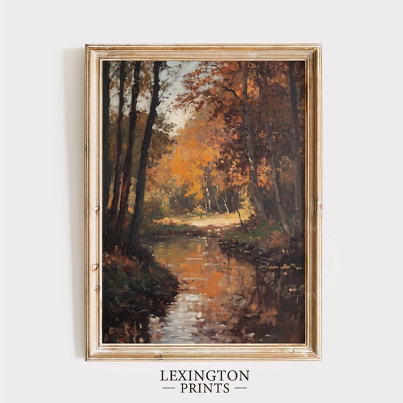 Dark Fall River Landscape Print Fall Wall Art Moody Fall Prints Farmhouse Print Autumn Decor Rustic Fall Painting Poster 842