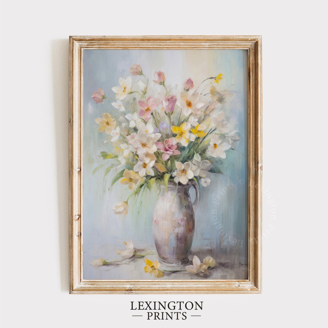 Pastel Flower Bouquet Ceramic Pitcher Vintage Floral Painting Poster