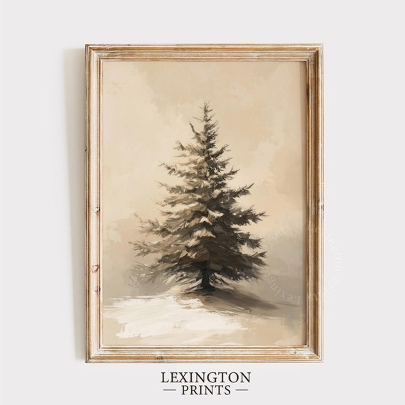 Vintage Christmas Tree Print Winter Wall Art Moody Winter Wall Art Farmhouse Print Tree Painting Antique Holiday Home Decor 897