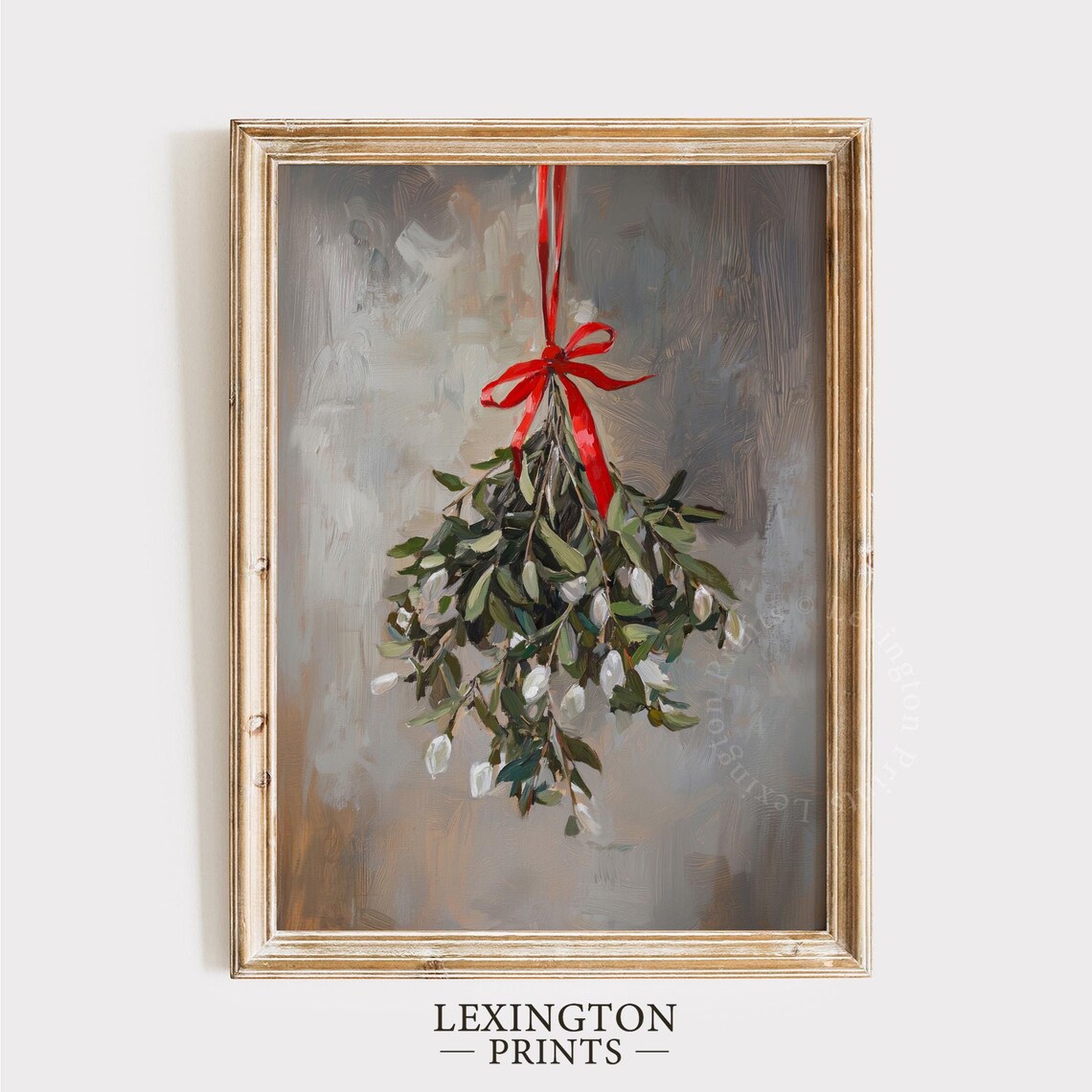 Hanging Mistletoe Bundle With Red Ribbon Holiday Greenery Art Poster