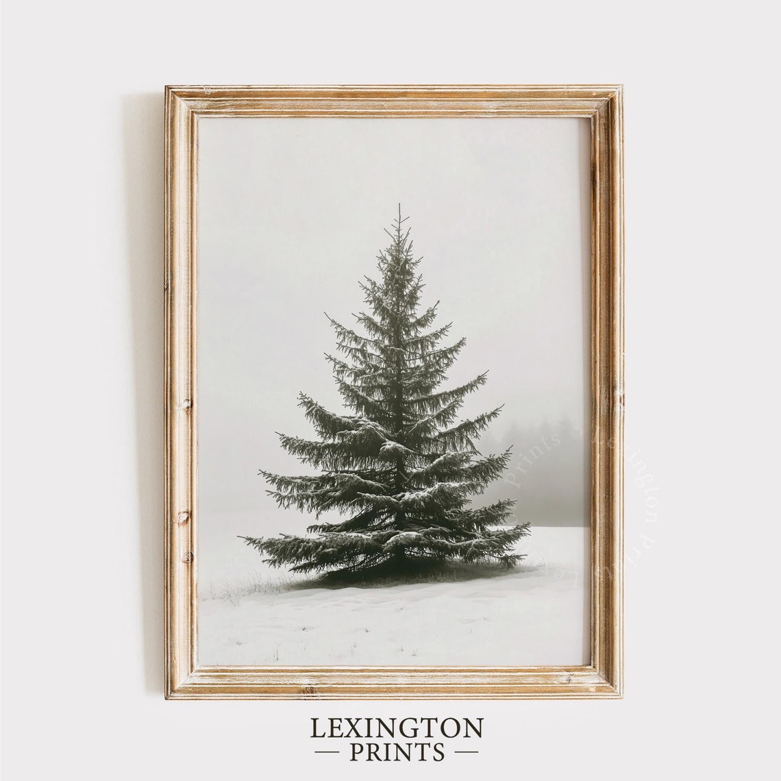 Snow Covered Pine Tree Winter Landscape Neutral Christmas Poster