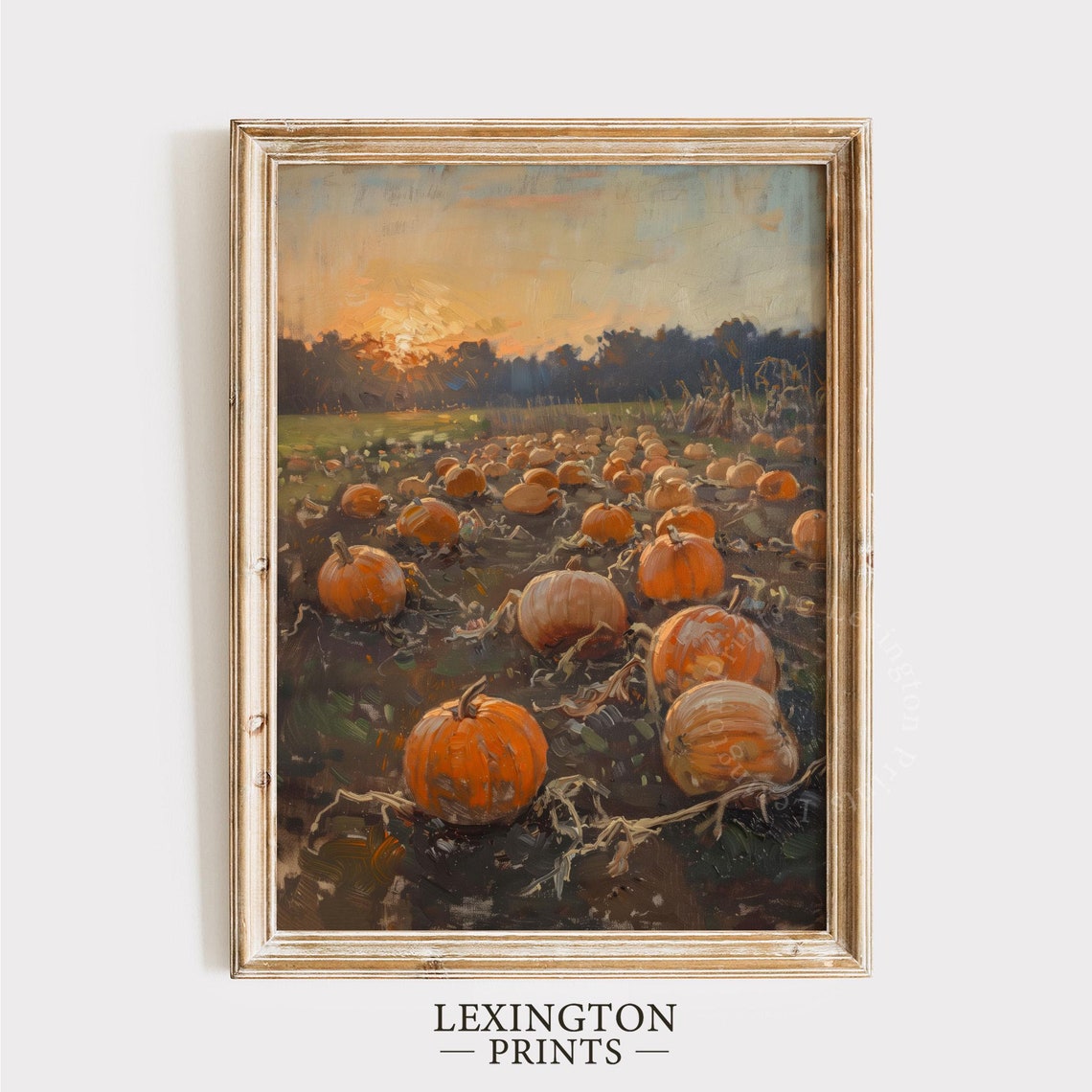 Pumpkin Patch at Sunset Vintage Oil Painting Fall Harvest Poster