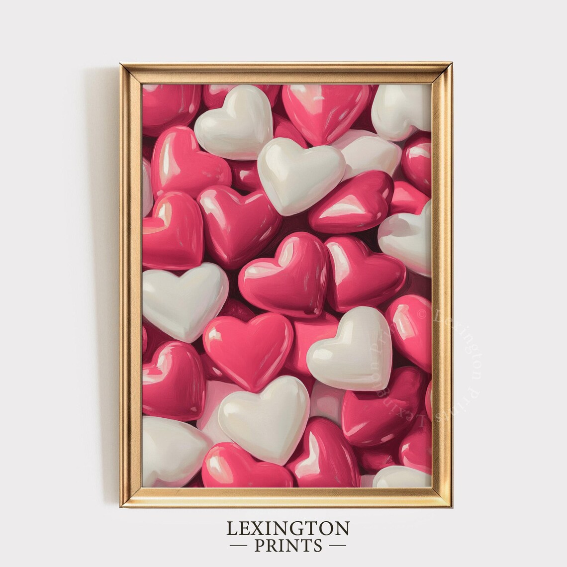 Glossy Pink White Candy Hearts Valentine Sweet Love Bedroom Poster