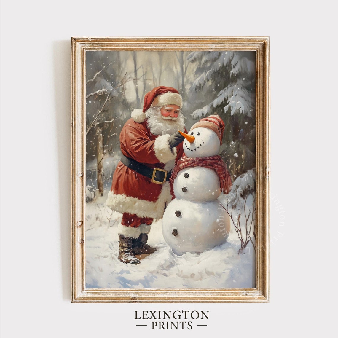 Santa Claus Building Snowman Print Christmas Wall Art Santa Painting Winter Wall Art Snowman Print Holiday Decor Farmhouse 960