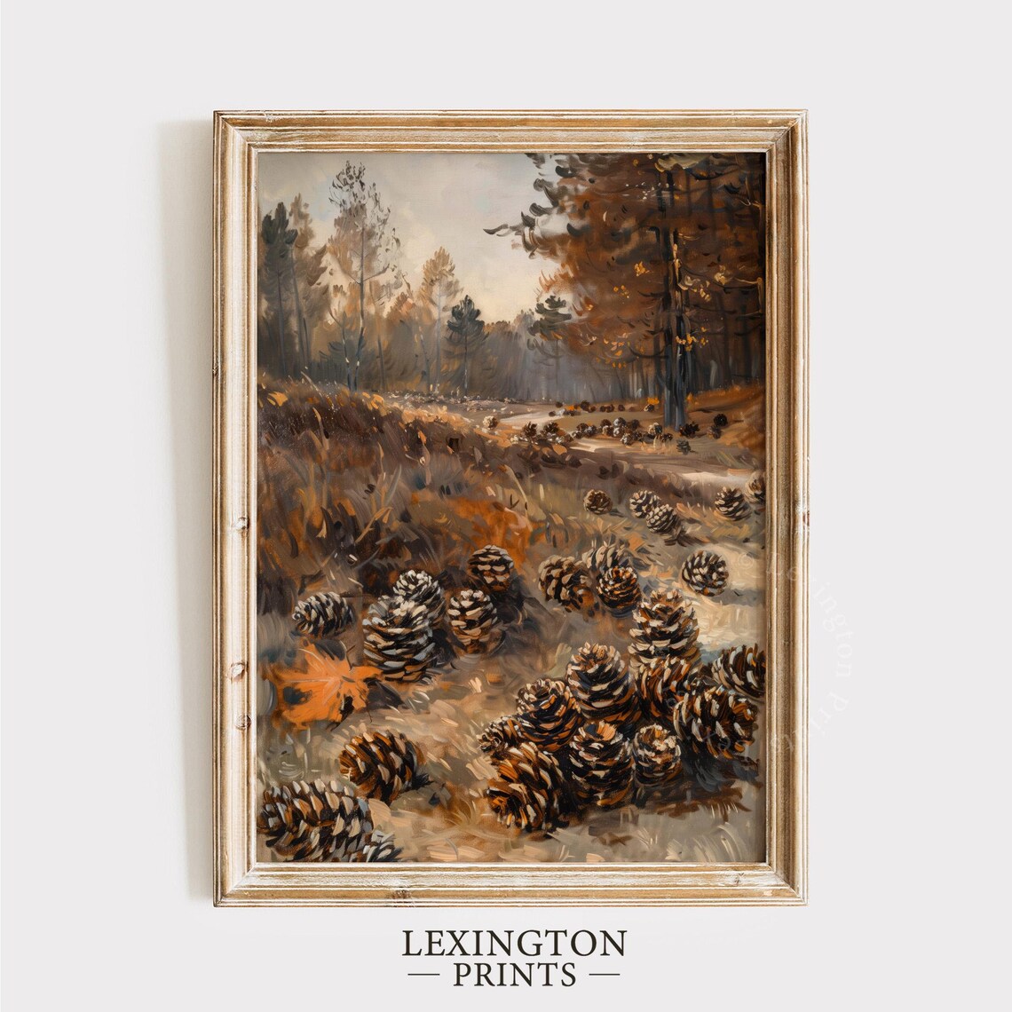 Pinecones in Autumn Forest Vintage Oil Painting Nature Poster