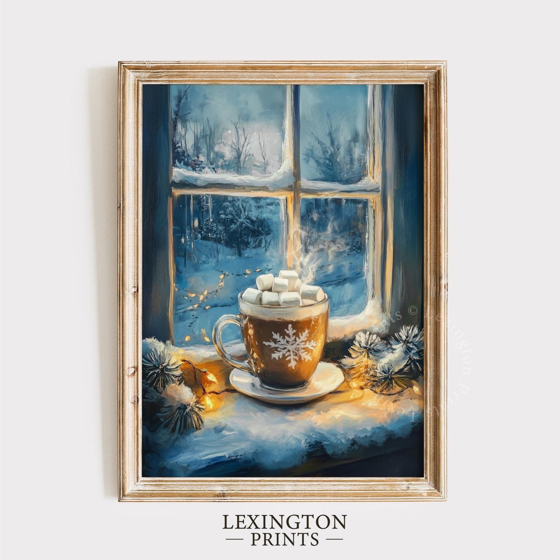 Cozy Hot Chocolate Mug Snowy Window Winter Kitchen Art Poster