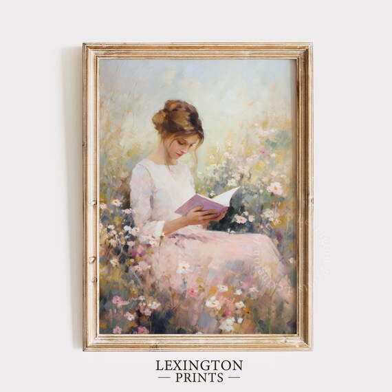 Woman Reading in Flower Garden Pastel Impressionist Painting Poster