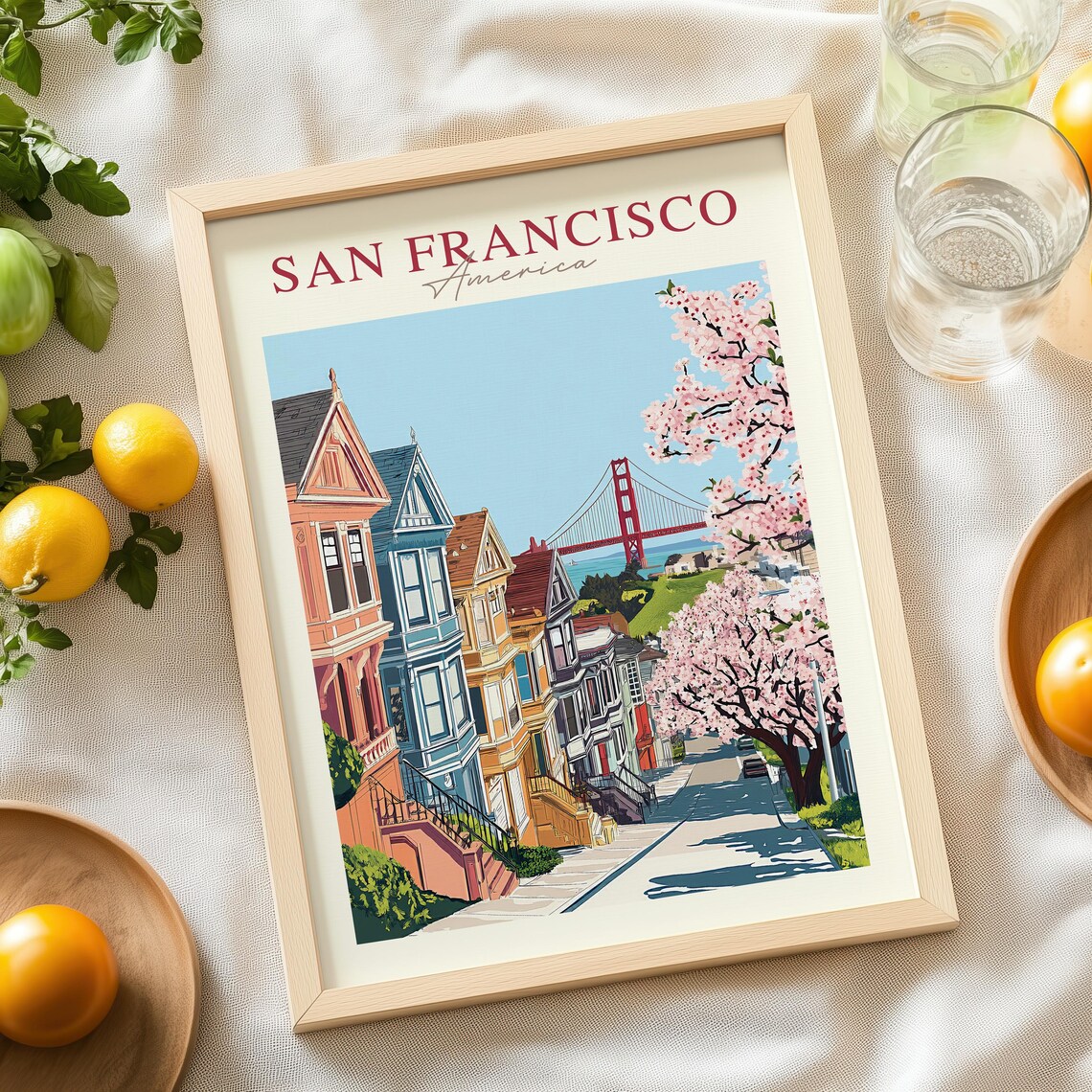 San Francisco Painted Ladies Golden Gate Blossom Travel Poster - Image 4