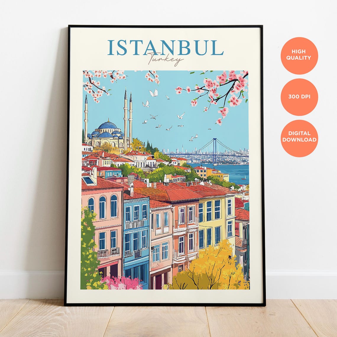 Istanbul Turkey Cherry Blossom Blue Mosque Bridge Bosphorus Poster - Image 3