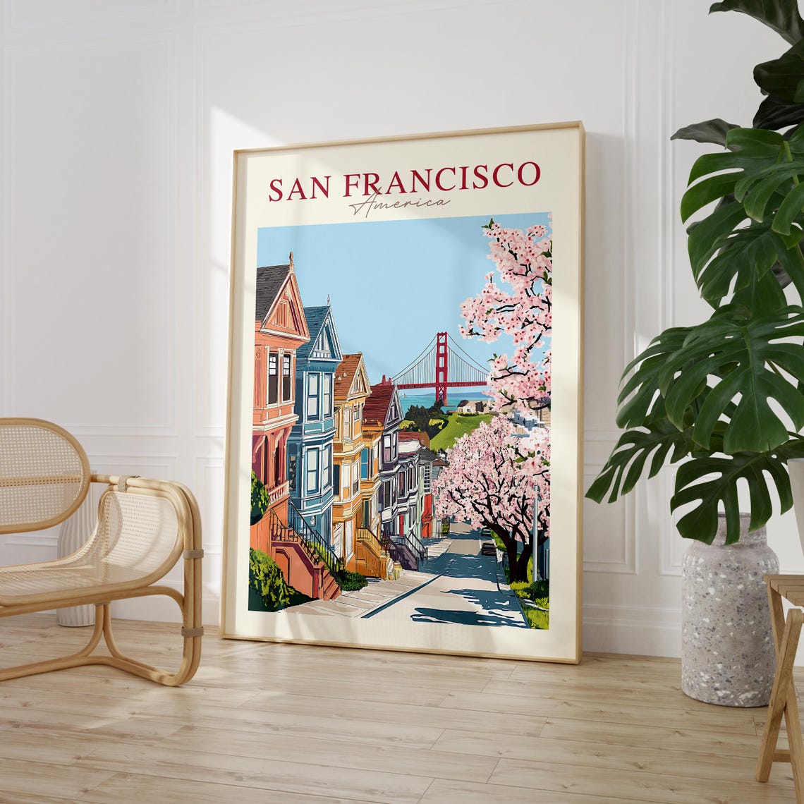 San Francisco Painted Ladies Golden Gate Blossom Travel Poster - Image 2