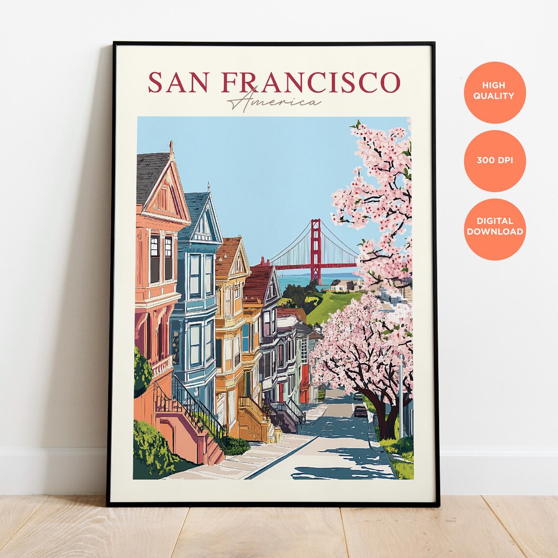 San Francisco Painted Ladies Golden Gate Blossom Travel Poster - Image 3