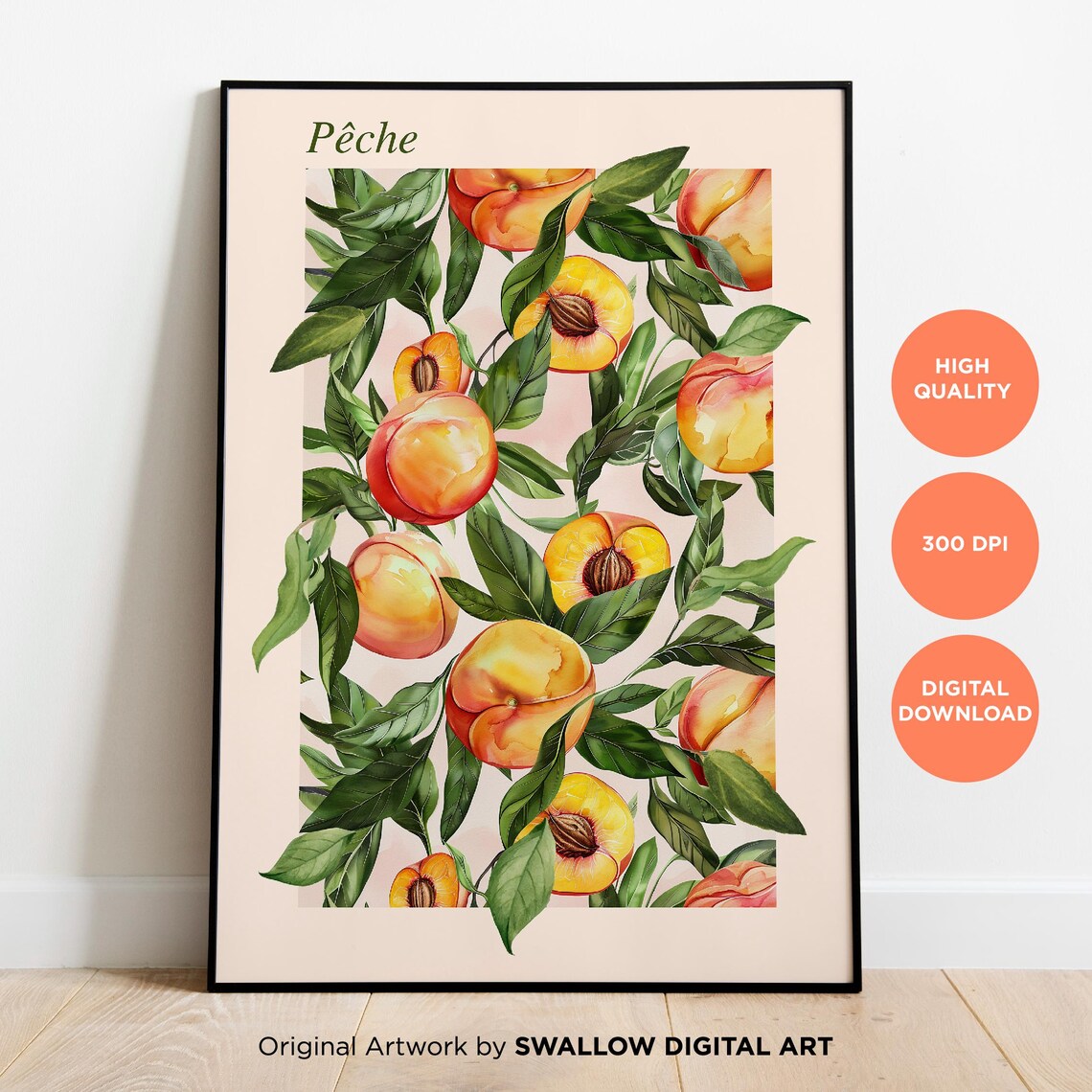 Kitchen Wall Art Fruit Prints Peach Drawing Boho Kitchen Decor Watercolor Fruit Wall Art Positive Artwork - Image 4