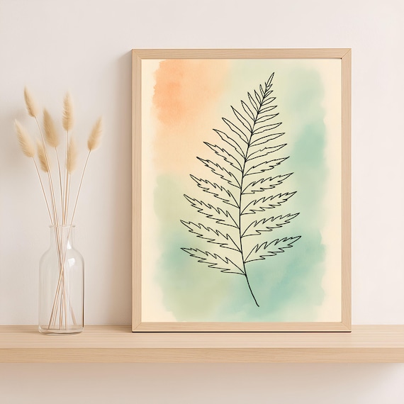Fern Line Art Print Minimalist Botanical Wall Abstract Watercolor Plant Poster Png For Nature Decor