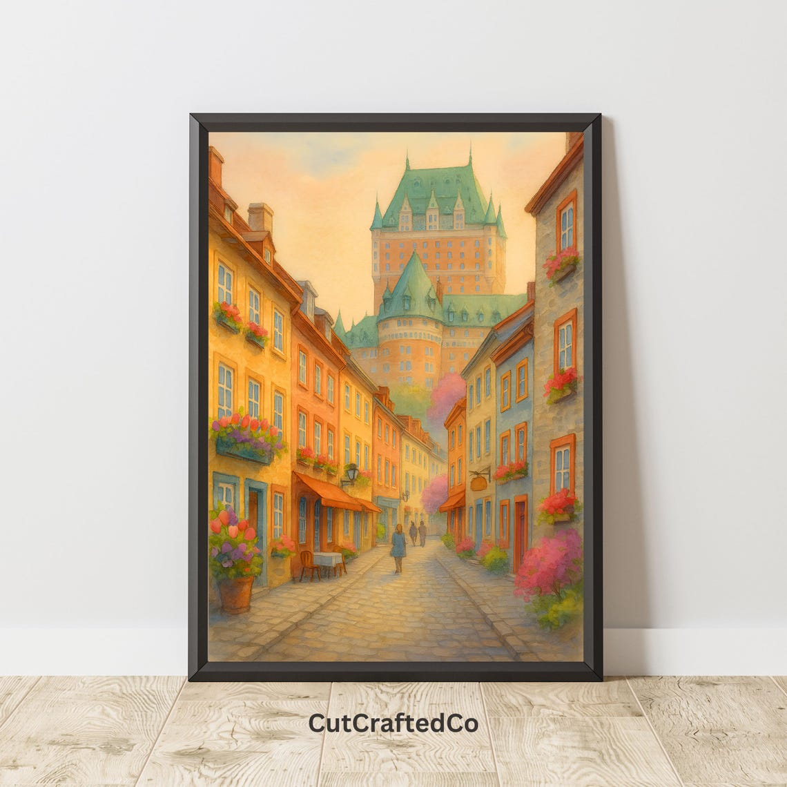 Chateau Frontenac Quebec City Old Town Street Watercolor Poster