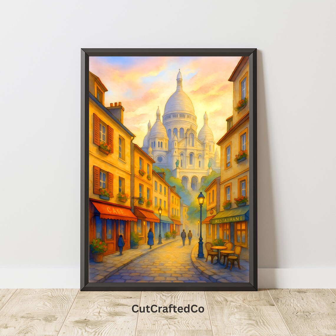 Montmartre Sacre Coeur Sunset Paris Street Cafe Scene Poster