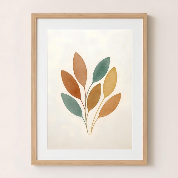 Minimalist Watercolor Leaf Sprig Earthy Terracotta Botanical Poster