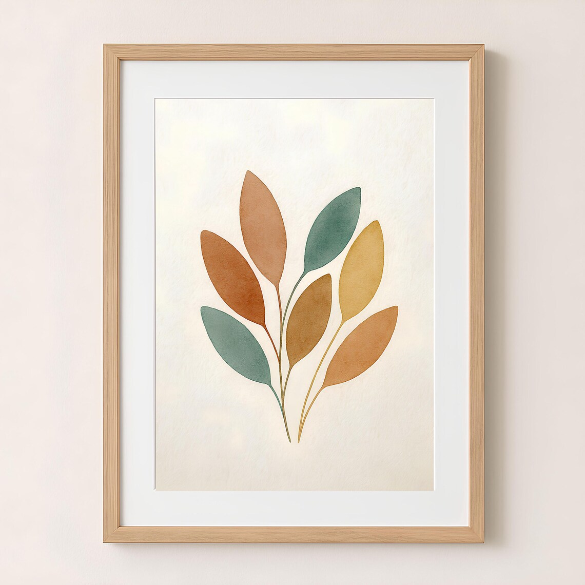 Minimalist Watercolor Leaf Print Earthy Botanical Wall Art Modern Abstract Nature Decor Boho Neutral Plant