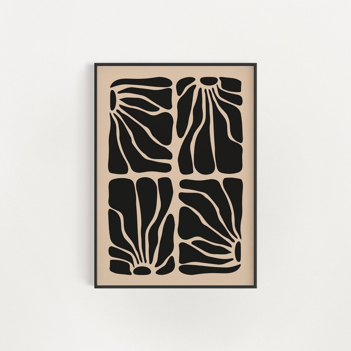 Black Abstract Botanical Four Panel Grid Beige Minimalist Art Poster