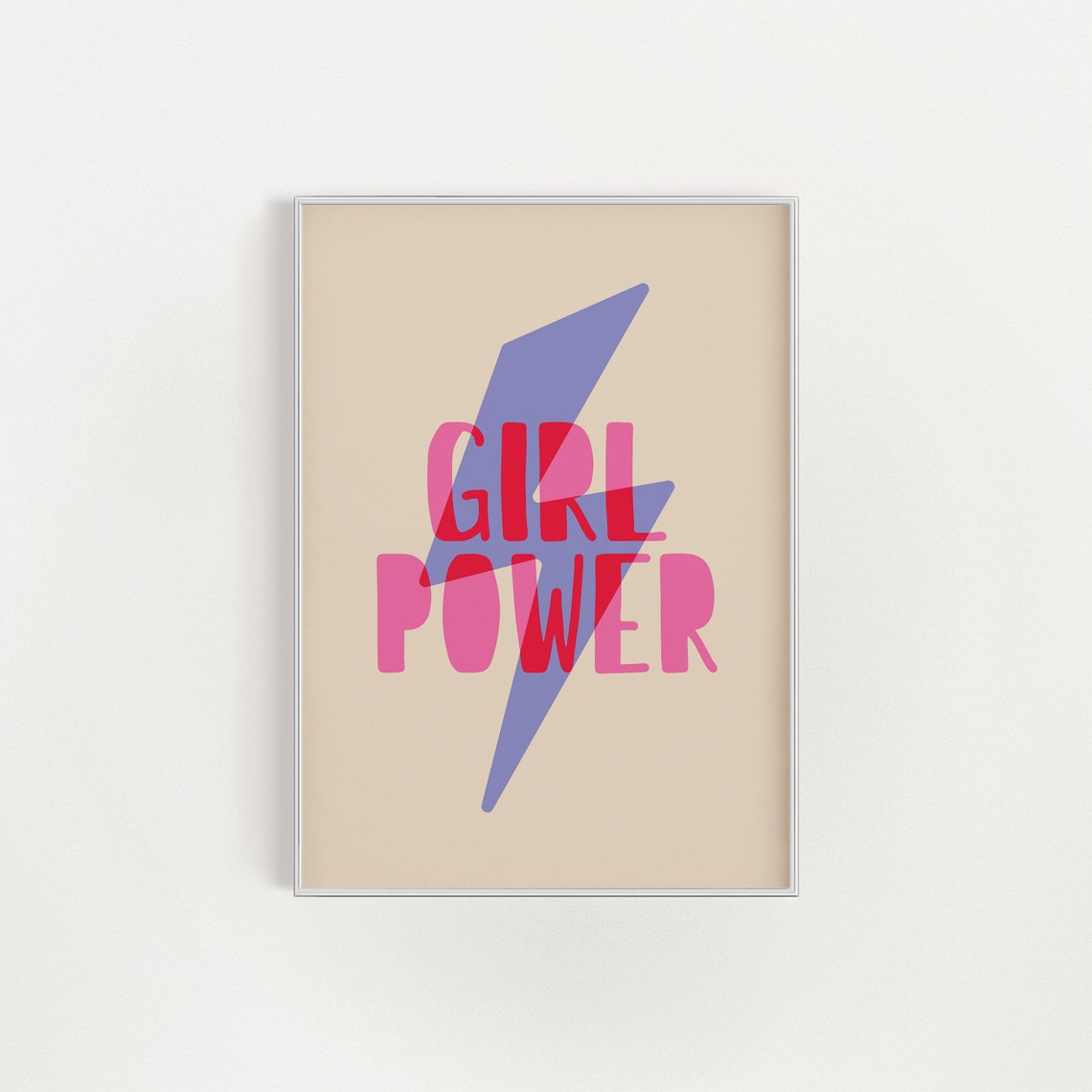 Girl Power Lightning Bolt Purple Beige Confident Empowering Quote Poster