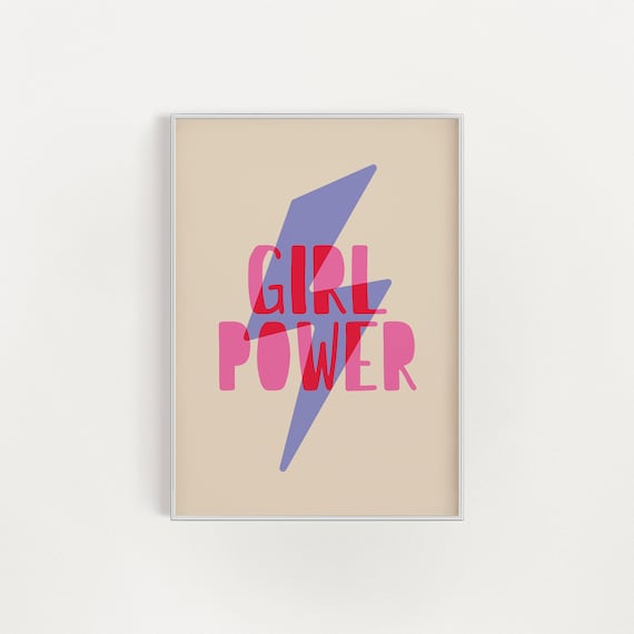 Girl Power Lightning Bolt Purple Beige Confident Empowering Quote Poster