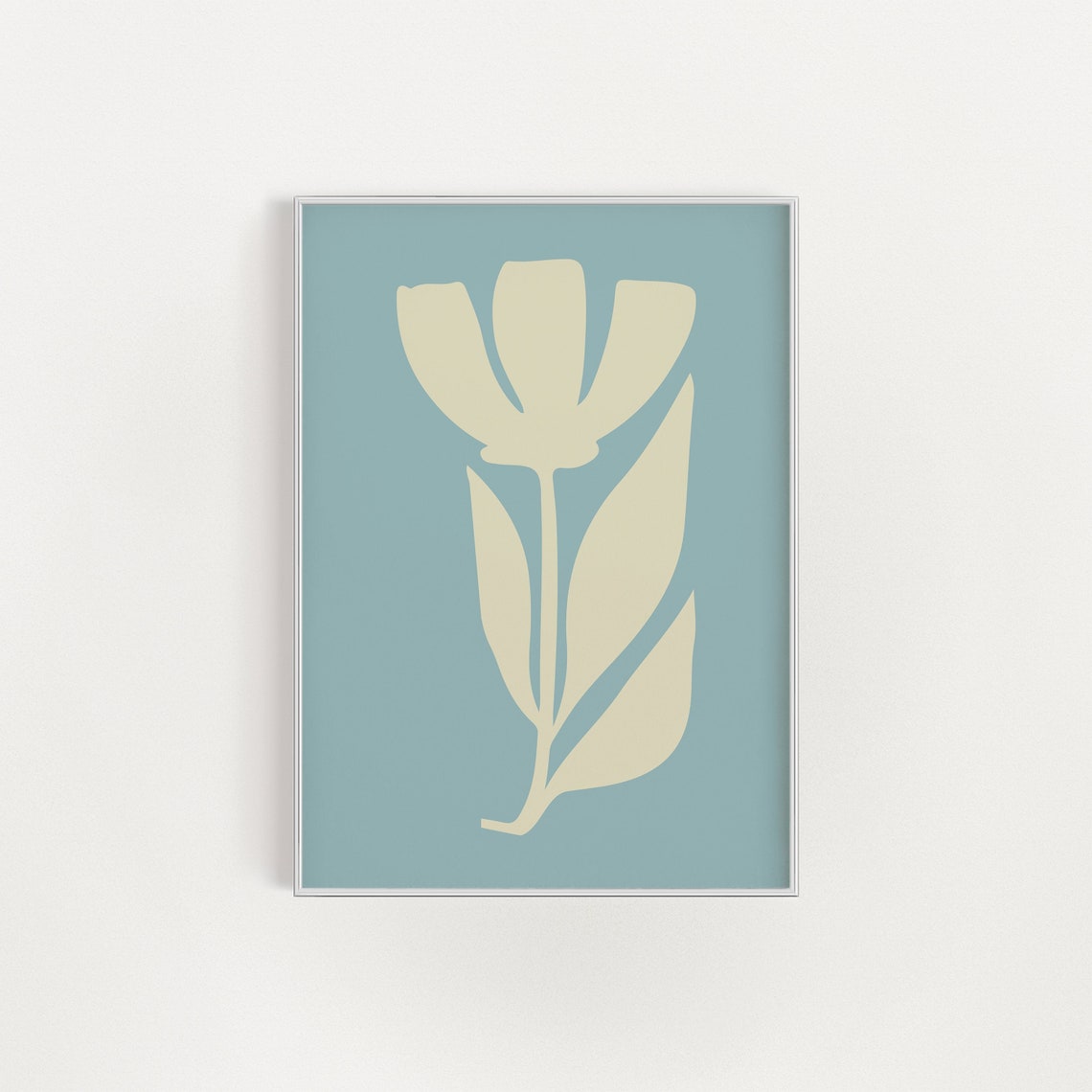 Cream Tulip Flower Teal Abstract Botanical Minimalist Poster