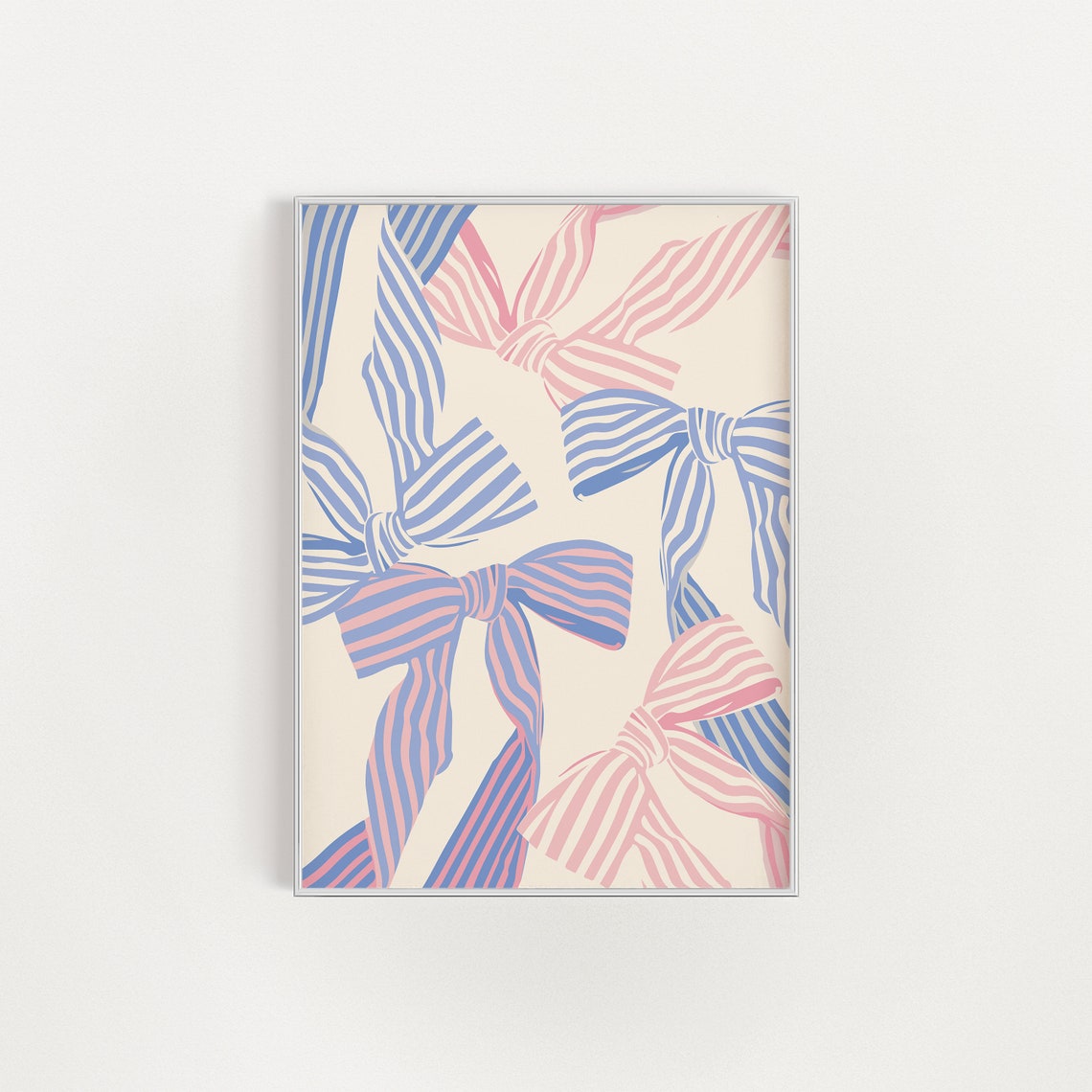 Pink Blue Striped Bows Coquette Balletcore Pattern Aesthetic Poster