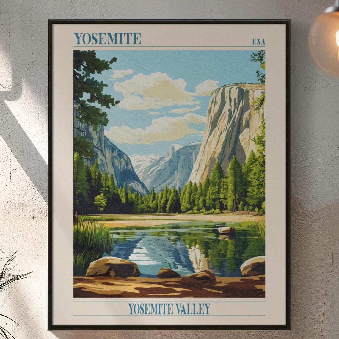 Yosemite Valley USA Vintage National Park Scenic Travel Poster