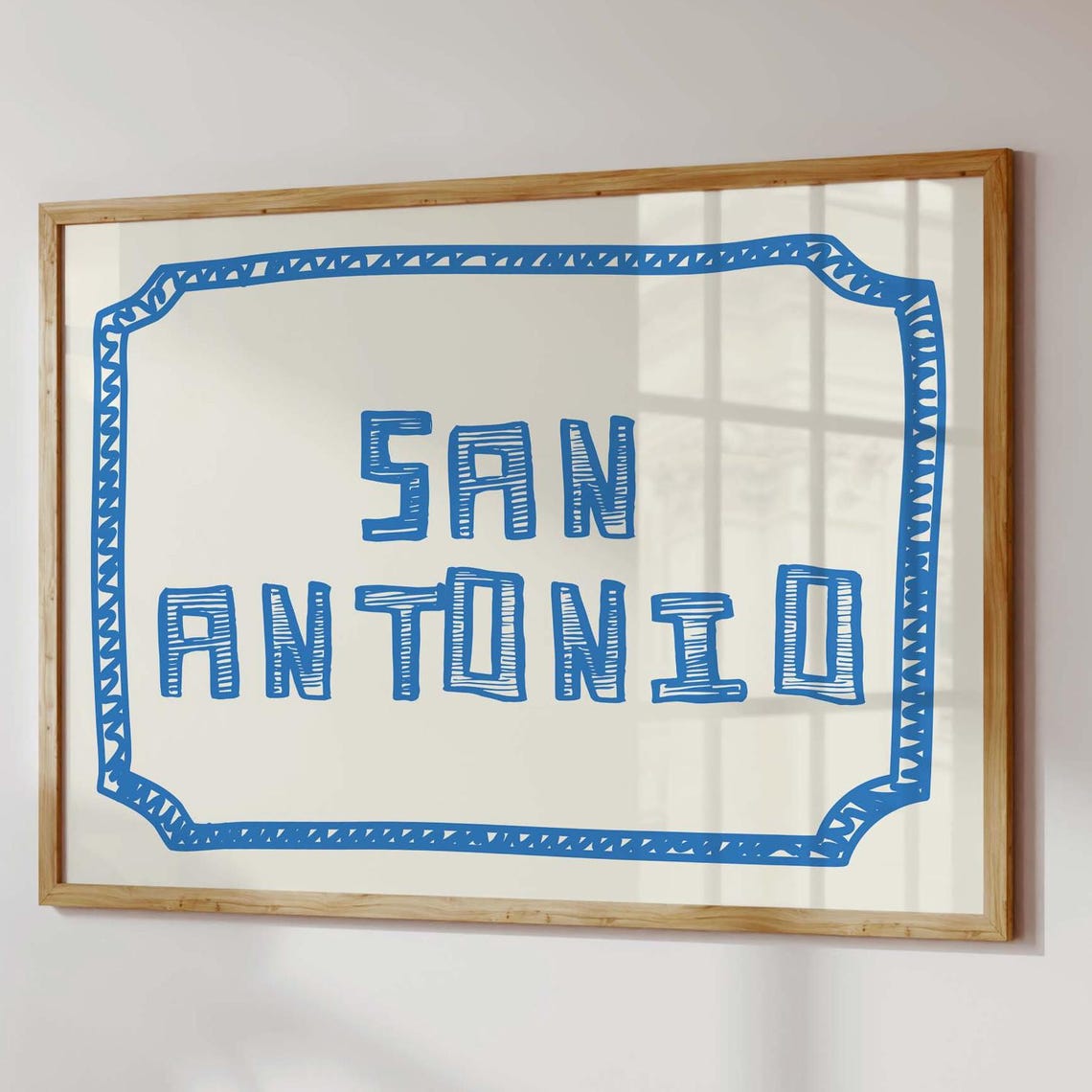 San Antonio Texas Blue Hand Lettered City Name Typography Poster