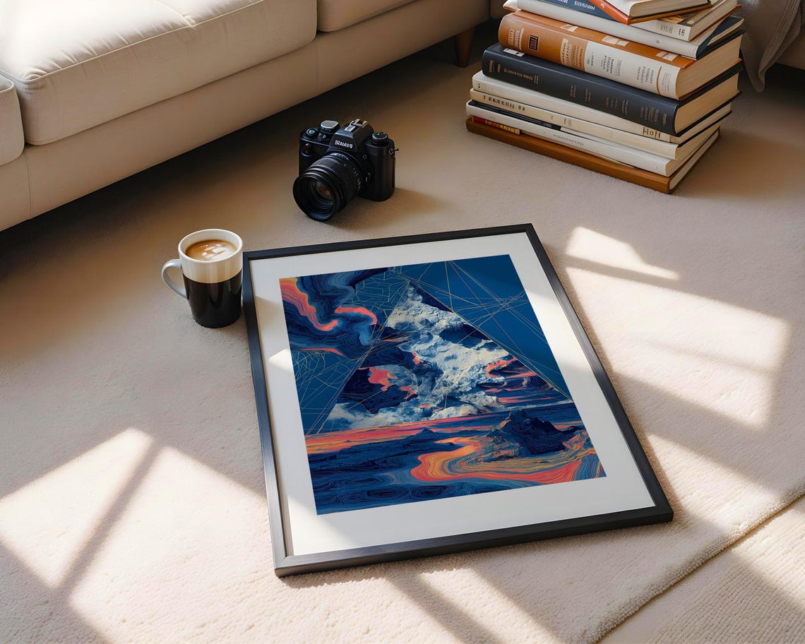 Surreal Deep Blue Red Ocean Volcano Abstract Modern Art Print - Image 5