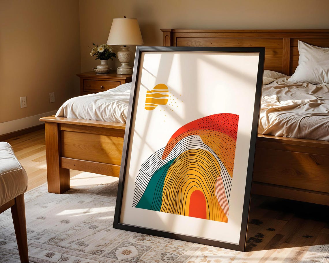Boho Abstract Rainbow Arch Sun Mid Century Modern Artwork Poster - Image 4
