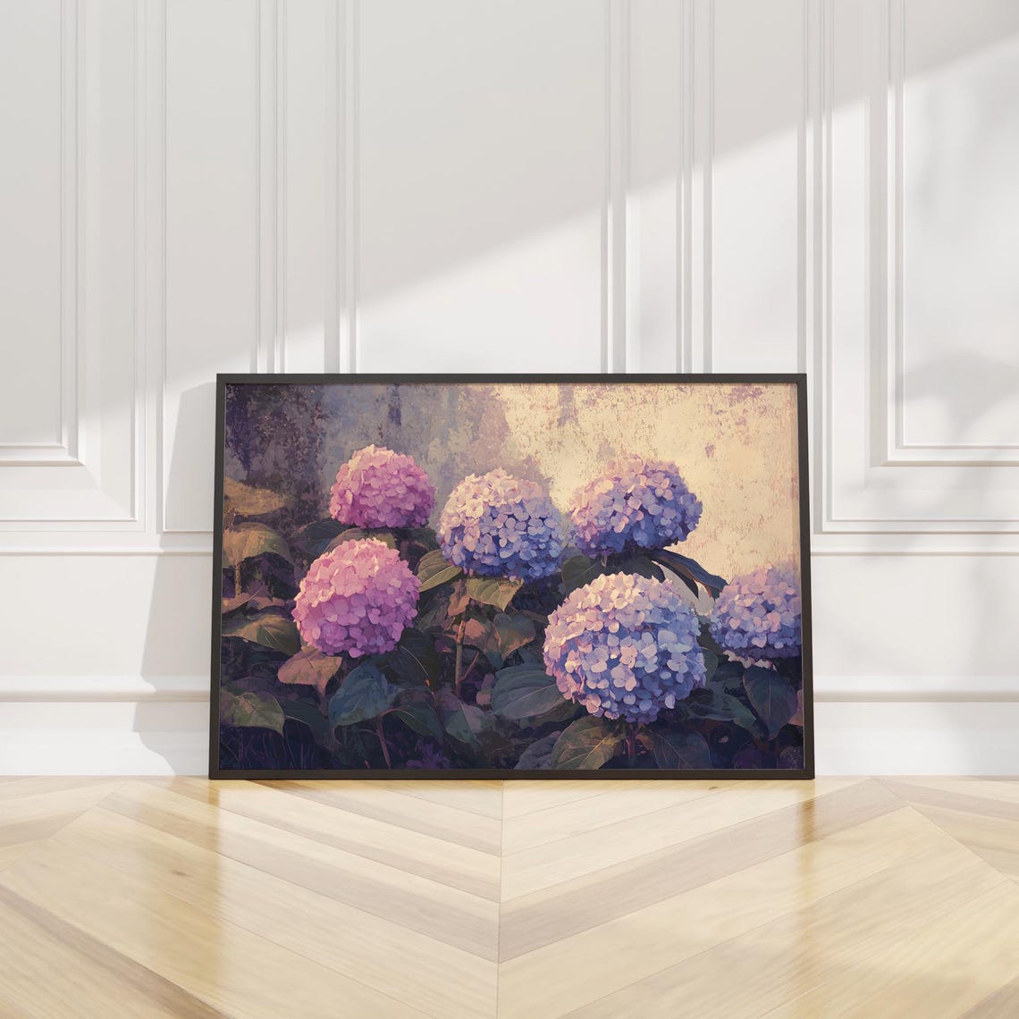 Pink Blue Hydrangea Blooms Summer Garden Flower Oil Painting Poster