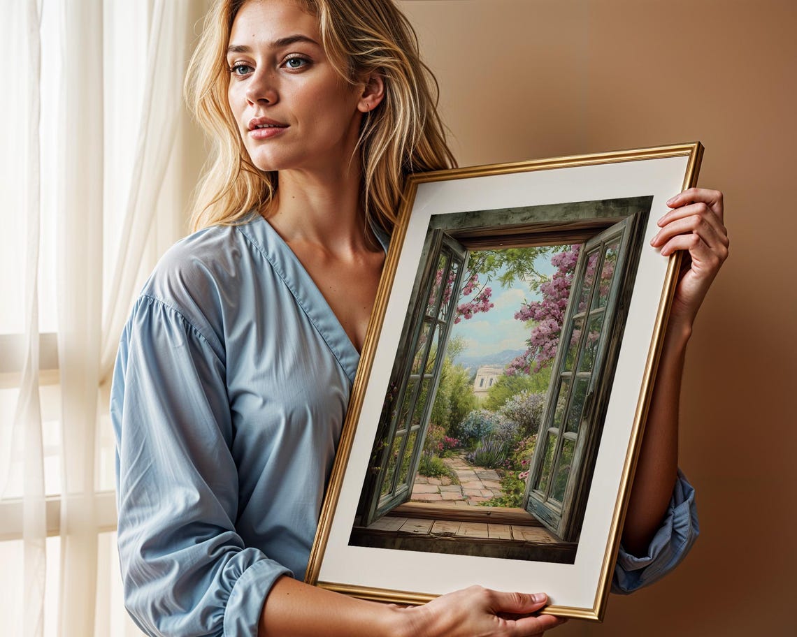 Romantic Open French Doors To Blooming Garden Path Landscape Poster - Image 3