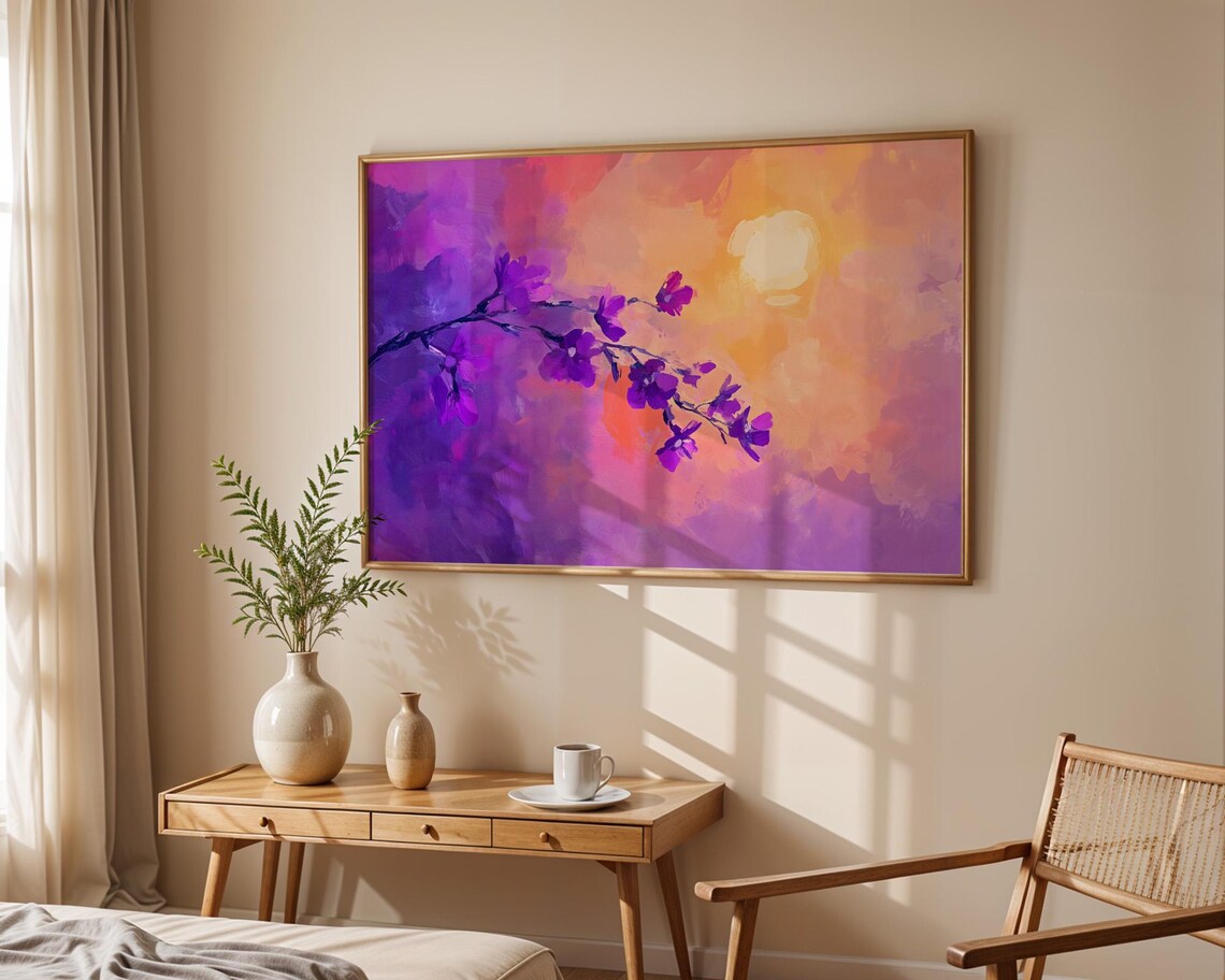 Abstract Purple Flower Sun Wall Art Print Oil Painting Vibrant Floral Botanical Nature Dreamy Modern Home Decor Living Room Bedroom Office - Image 5