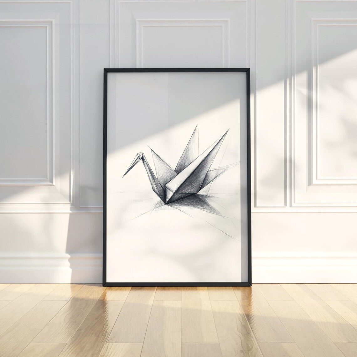 Delicate Origami Paper Crane Pencil Sketch Minimalist Art Poster - Image 2