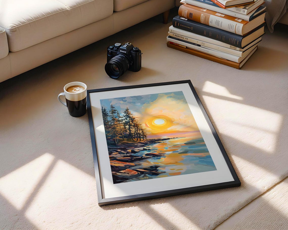 Golden Sunset Pine Coast Painting Poster for Warm Home Decor - Image 5