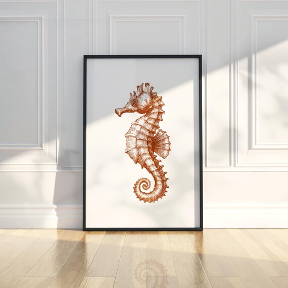 Seahorse Ink Sketch Line Art Simple Animal Illustration Drawing Trendy Poster Wall Print Modern Home Decor