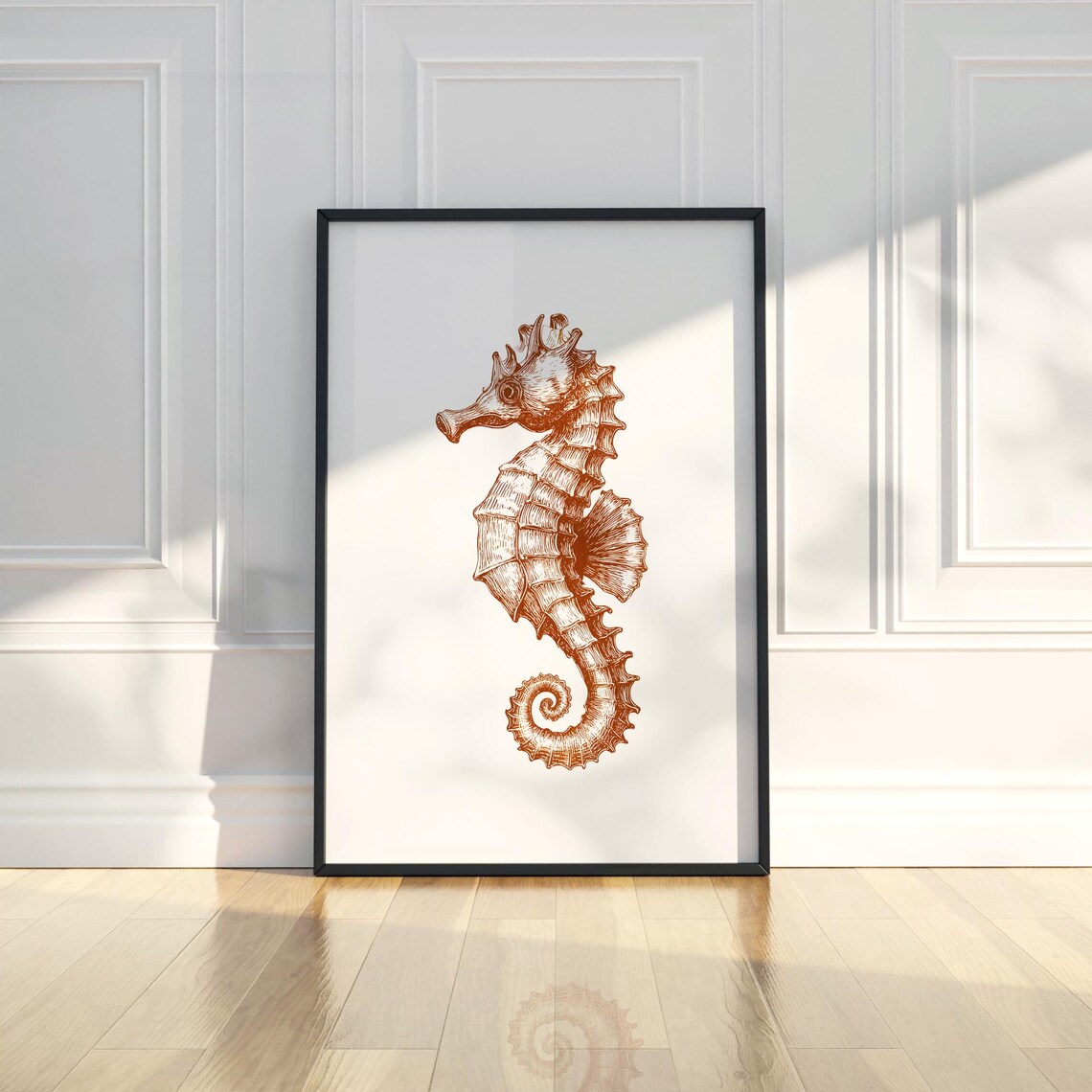 Copper Seahorse Vintage Engraving Ocean Life Illustration Poster