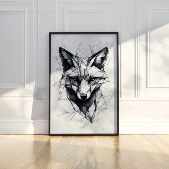 Abstract Fox Line Art Pencil Sketch Animal Illustration Draw Trendy Poster Wall Print Modern Home Room Decor
