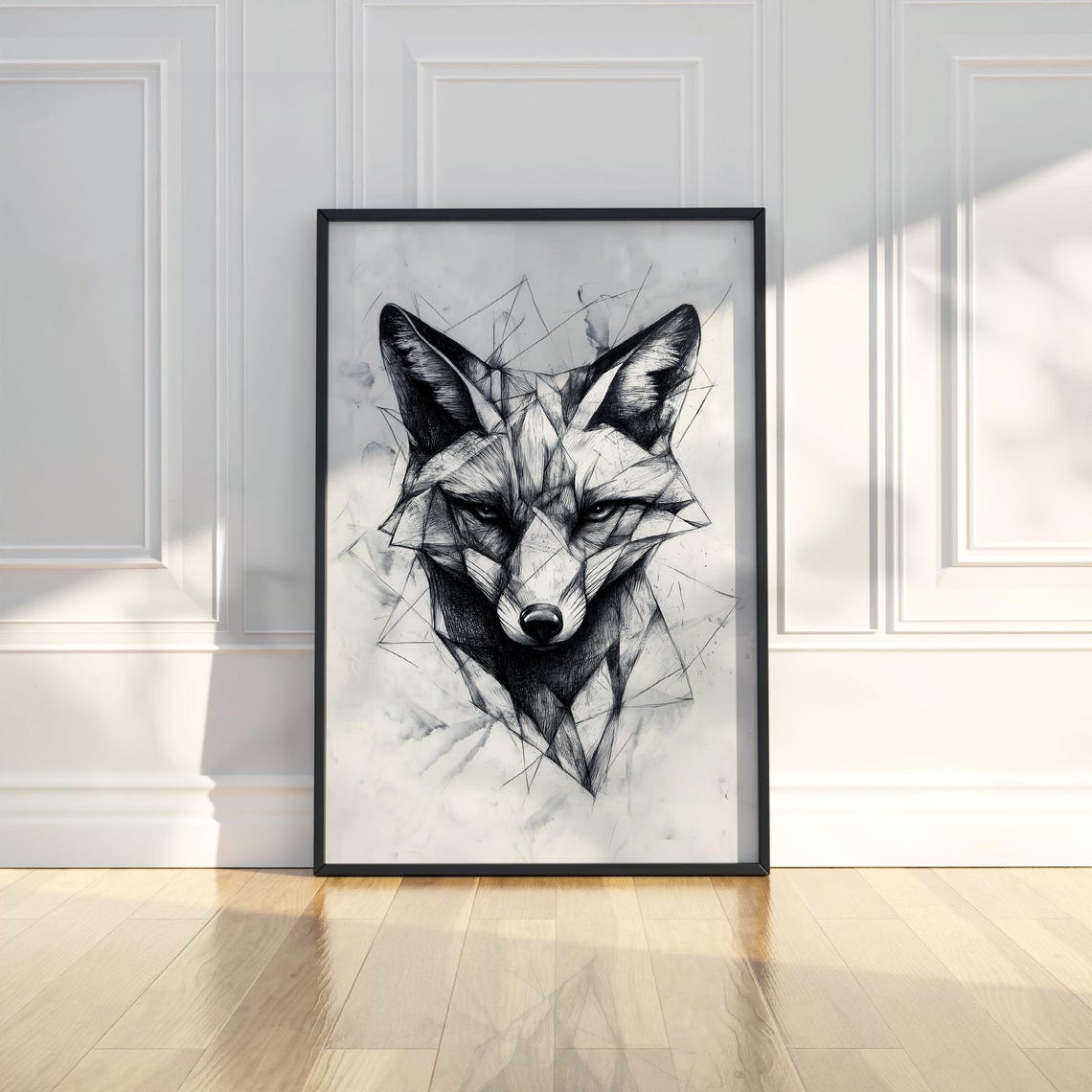 Geometric Fox Face Front View Bold Ink Sketch Wildlife Animal Poster