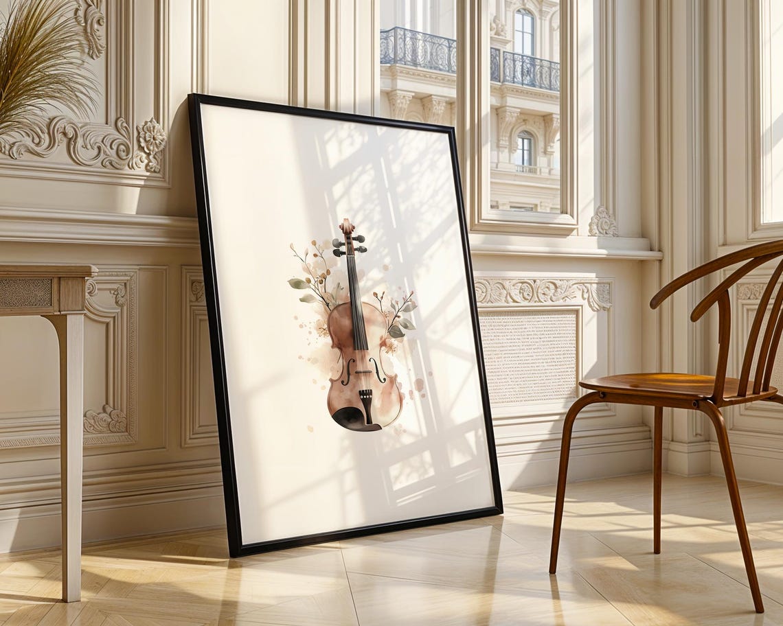 Watercolor Boho Violin With Floral Branches Music Instrument Poster - Image 4