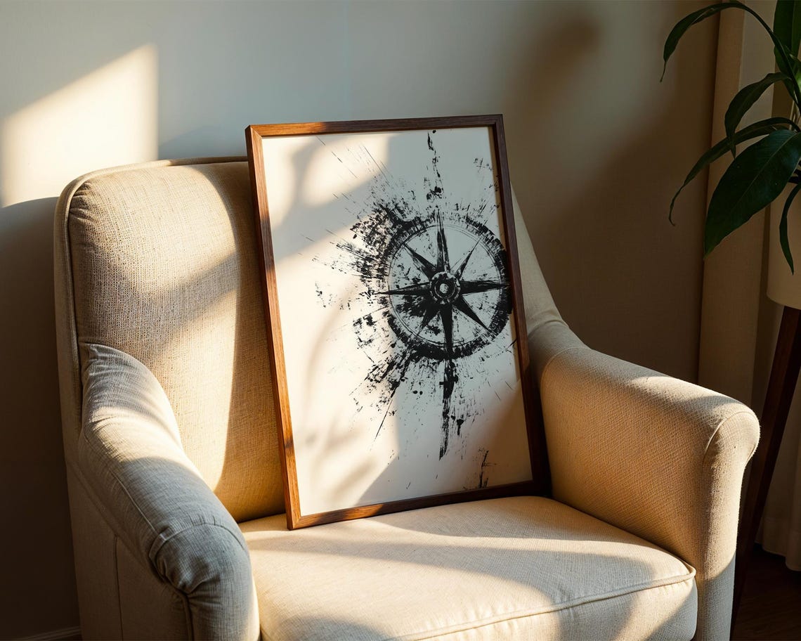 Abstract Black Compass Rose Ink Splatter Nautical Art Poster - Image 2
